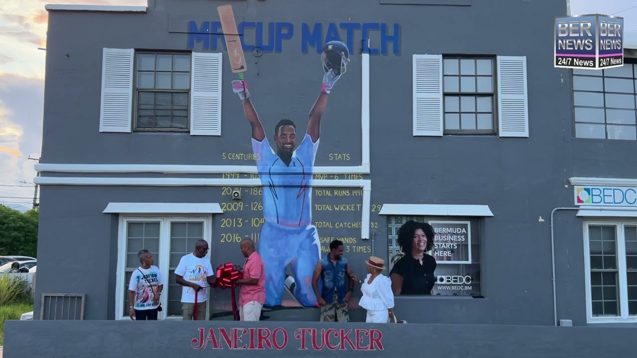 Janeiro Tucker "Mr Cup Match" Mural Ribbon Cutting, July 2024 Bernews.TV